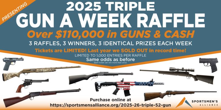 2025 Triple 52 Gun Raffle. Win three guns every week for a year!