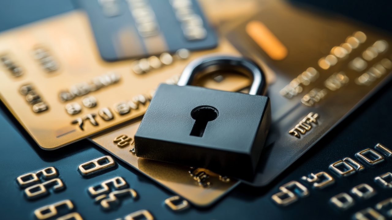 Security and protection: credit cards with lock symbolizing financial safety from gun registry