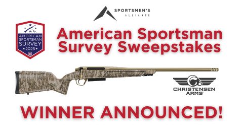 American Sportsman Summer Survey Sweepstakes winner announcement with Christensen Arms rifle.