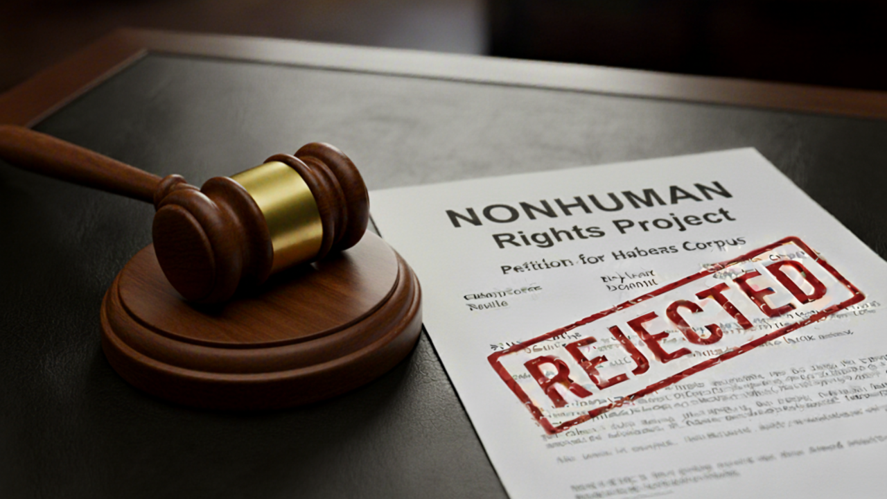 A gavel and sound block ruling that the NonHuman Rights Project's claim that animals are people is rejected again.
